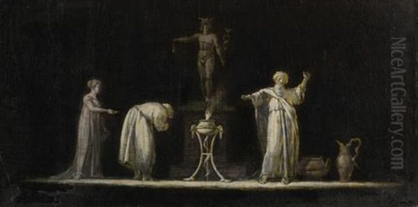 A Classical Offering Scene With Hermes In Grisaille Oil Painting by Abraham (Alexandre) Teerlink