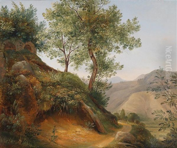 Landschaft Mit Blick Auf Den Berg St. Vigilio Bei Bergamo by Abraham (Alexandre) Teerlink