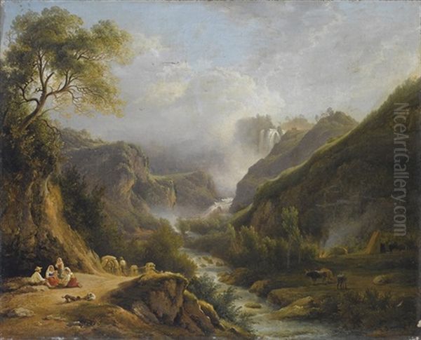 Veduta Della Cascata Delle Marmore Oil Painting by Abraham (Alexandre) Teerlink