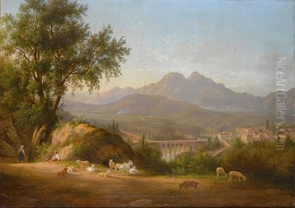 A View Of Cava Dei Tirreni Near Salerno, Italy Oil Painting by Abraham (Alexandre) Teerlink