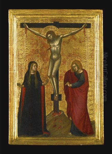 The Crucifixion With The Virgin Mary And Saint John The Evangelist Oil Painting by Niccolo (di ser Sozzo) Tegliacci