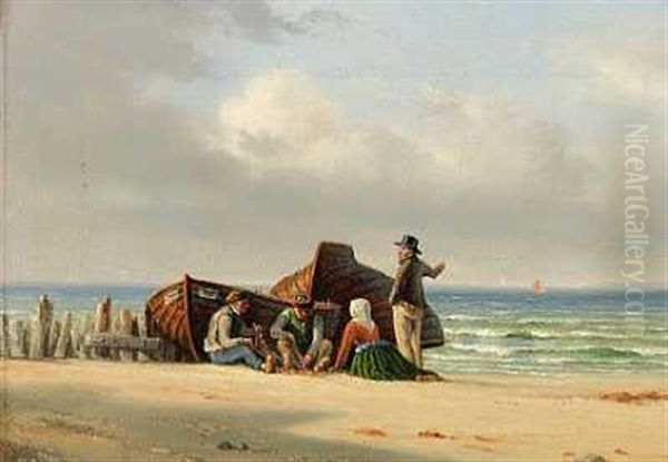 Fiskere Pa Hornbaek Strand Oil Painting by Christian Martin Tegner