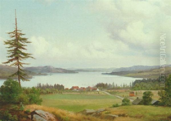 Norsk Landskab Oil Painting by Christian Martin Tegner