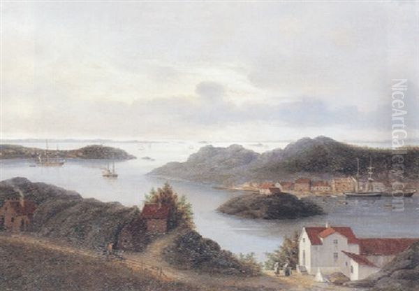 Udsigt Over Trondheim Oil Painting by Christian Martin Tegner