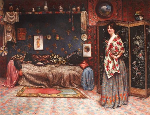 Boieroaica In Interior Oriental Oil Painting by Misu Teisanu