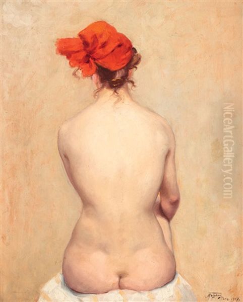 The Red Kerchief Oil Painting by Misu Teisanu