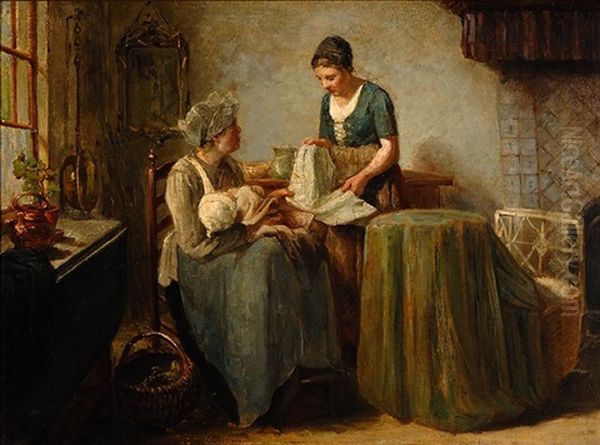 Changing The Nappy Oil Painting by Sara Teixeira De Mattos