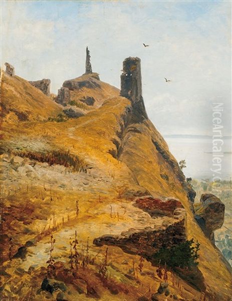 Ruins Of The Szigliget Castle Oil Painting by Karoly Telepy