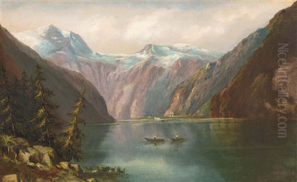 Lake In The Alps Oil Painting by Karoly Telepy