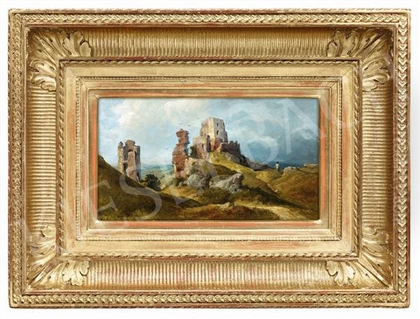 Romantic Landscape With Ruins Oil Painting by Karoly Telepy