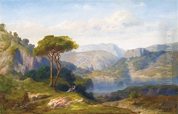 Mediterranean Landscape Oil Painting by Karoly Telepy