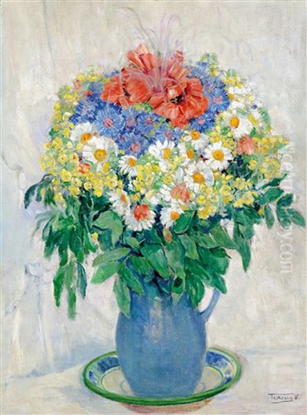 Colorful Summer Flowers Oil Painting by Valeria Telkessy