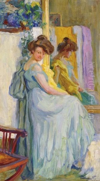 In Front Of The Mirror Oil Painting by Valeria Telkessy