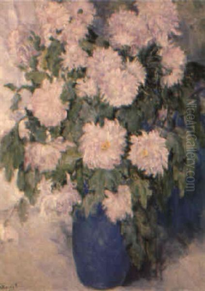 A Still Life Of Chrysanthemums Oil Painting by Valeria Telkessy