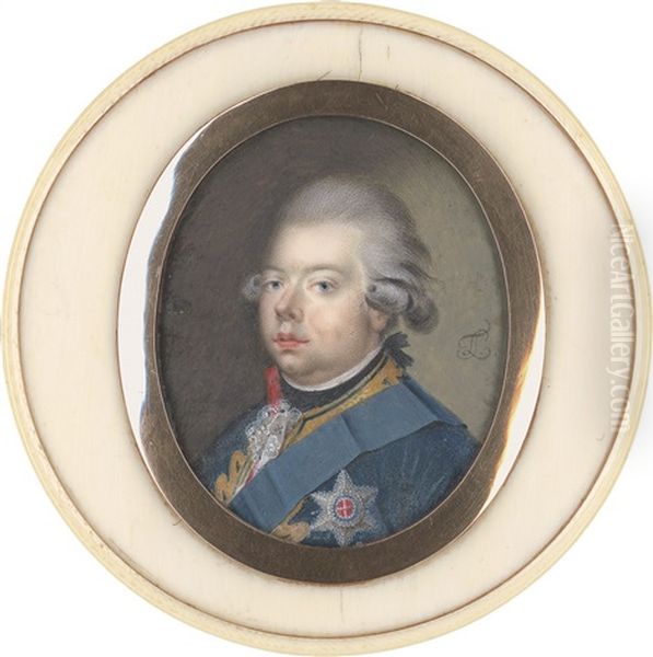 Bildnis Stadhouder Willem V. Von Oranien (1748-1806) In Blauer Uniform Mit Dem Hosenbandorden Oil Painting by Leonard Temminck