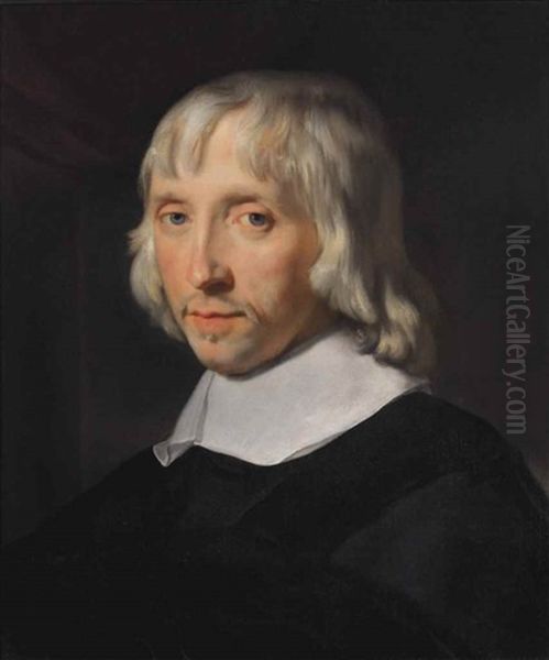 Portrait Of A Gentleman, Bust-length, In A Black Costume With A White Collar Oil Painting by Abraham Lambertsz Jacobsz van den Tempel