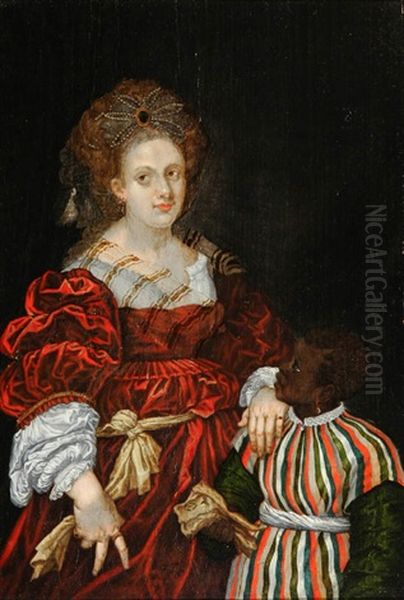 Laura De Diante, Duchesse Of Ferrara (after Titian) Oil Painting by Abraham Lambertsz Jacobsz van den Tempel