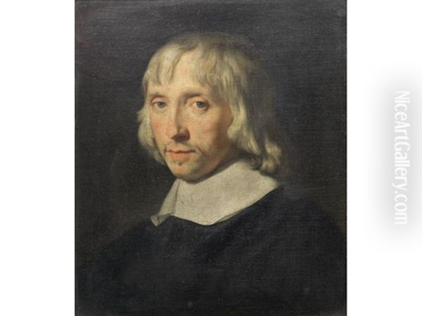 Portrait Of A Gentleman, Bust-length, In A Black Tunic With A White Collar Oil Painting by Abraham Lambertsz Jacobsz van den Tempel