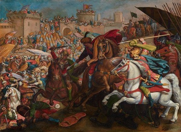 A Battle Between Christians And Turks Before The Walls Of Jerusalem Oil Painting by Antonio Tempesta