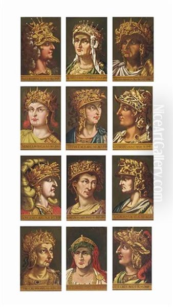 Twelve Roman Emperors: Claudius, Vitellus, Vespasian, Nero, Titus, Otho Sylvius, Domitian, Marcus Aurelius, Caligula, Tiberius, Galba And Octavian (12 Works) Oil Painting by Antonio Tempesta