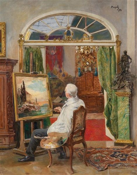 Maler Im Atelier (laut Ruckseitiger Bezeichnung Eduard Kasparides (kronau) Oil Painting by Hans Temple