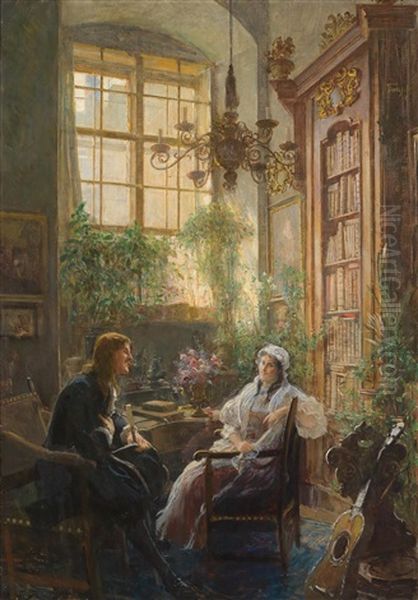 Plausch In Der Bibliothek Oil Painting by Hans Temple