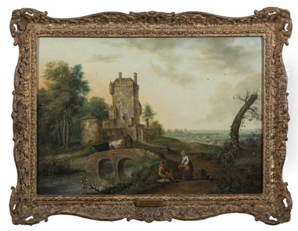 Landscape With Stone Tower And Bridge Oil Painting by Jean Baptiste Tency