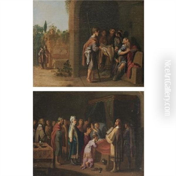 The Presentation Of Joseph's Bloodstained Coat To His Father Jacob (+ Jacob Blessing The Sons Of Joseph; Pair) Oil Painting by Jan Tengnagel