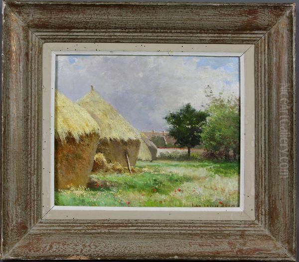 Landscape With Haystacks Oil Painting by John Leslie Breck