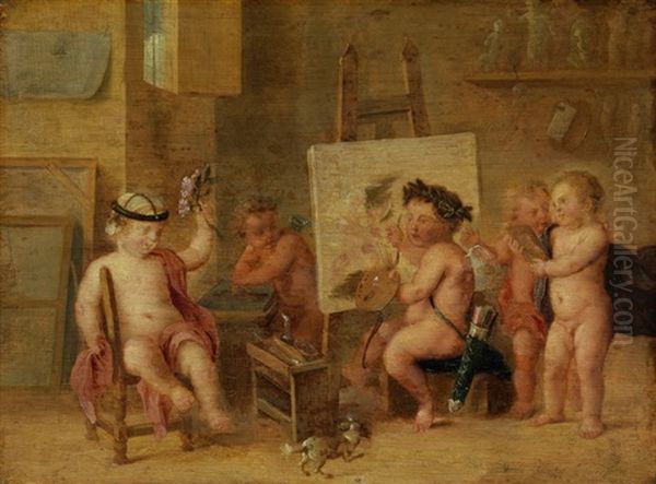 Maleratelier Mit Putten Oil Painting by David Teniers III