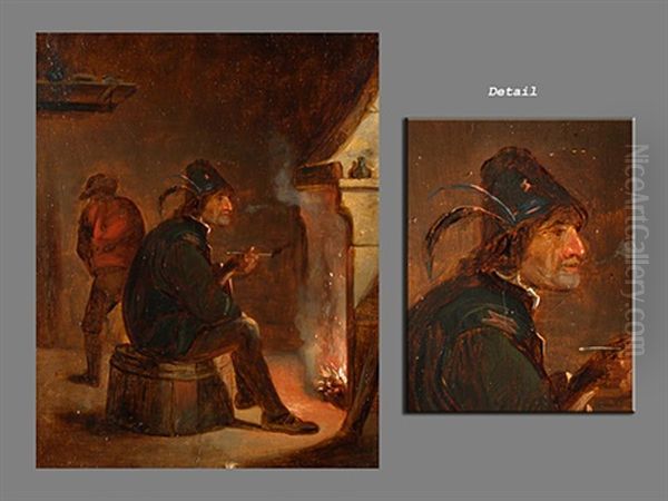 Rauchender Bauer Vor Kamin Oil Painting by David Teniers III