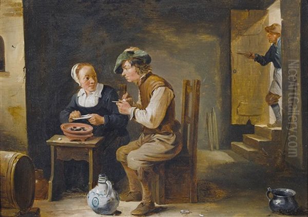 Kucheninterieur Mit Pfeifenraucher Oil Painting by David Teniers Iv