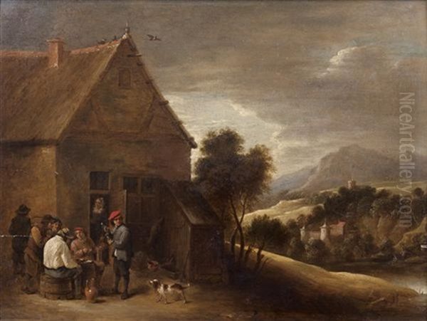 Scenes De Rejouissances Devant Une Auberge Oil Painting by David Teniers Iv