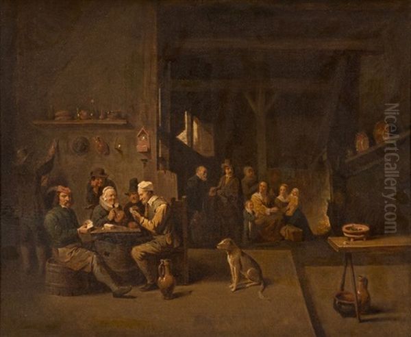 Les Joueurs De Cartes Dans Un Interieur Oil Painting by David Teniers Iv