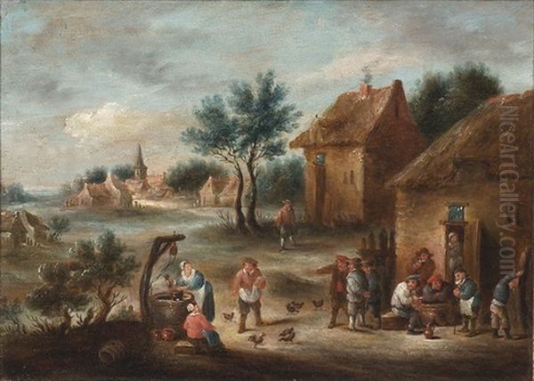 Rejouissances Paysannes Devant Une Auberge Oil Painting by David Teniers Iv