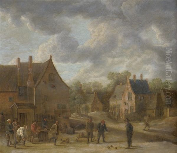 Landliche Szene Mit Boulespielern Auf Einem Dorfplatz Oil Painting by David Teniers the Elder