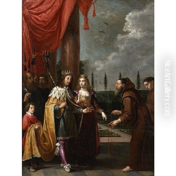 Le Pere Dominique De Jesus Marie Ruzzola Remettant Le Scapulaire A Ferdinand Ii Du Saint-empire Et A Sa Femme Eleonore De Mantoue Oil Painting by David Teniers the Elder