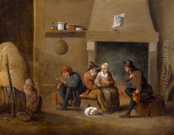 Boereninterieur Met Drinkende Figuren Bij Een Haardvuur Oil Painting by David Teniers the Elder