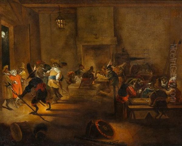 Interieur De Corps De Garde Avec Des Singes Oil Painting by David Teniers the Elder