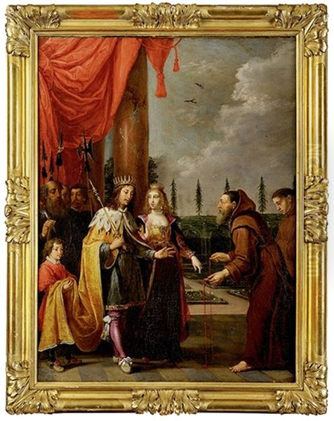 Le Pere Dominique De Jesus Marie Ruzzola Remettant Le Scapulaire A Ferdinand Ii Du Saint Empire Et A Sa Femme Eleonore De Mantoue, Durant La Guerre De Trente Ans Oil Painting by David Teniers the Elder