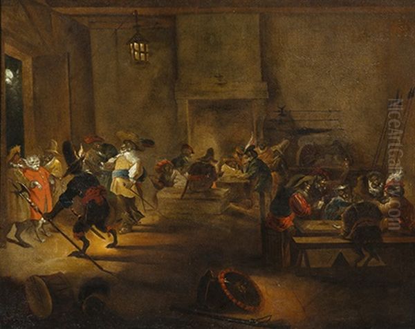 Interieur De Corps De Garde Avec Des Singes Oil Painting by David Teniers the Elder