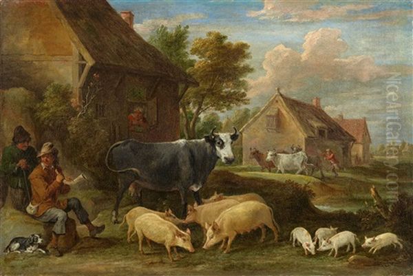 Village Landscape With Shepherds And Animals Oil Painting by David Teniers the Younger