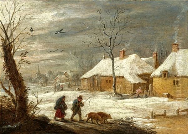 Winter Landscape With A Peasant Couple Spring Landscape With Two Peasants Saying Farewell by David Teniers the Younger