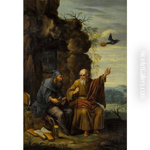 Heiliger Antonius Und Heiliger Paulus Im Gesprach Oil Painting by David Teniers the Younger