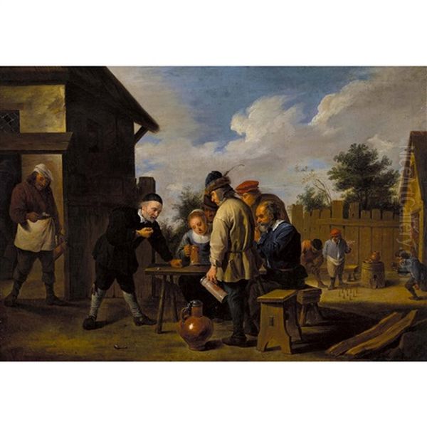 Bauern Beim Umtrunk Und Spiel Oil Painting by David Teniers the Younger