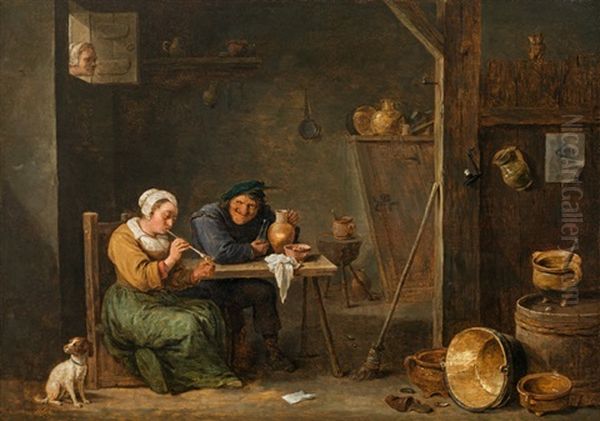 Old Woman Peering Through The Window Oil Painting by David Teniers the Younger