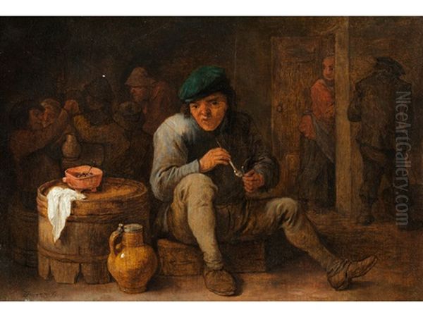 Junger Pfeifenraucher Neben Einem Fass Sitzend Oil Painting by David Teniers the Younger