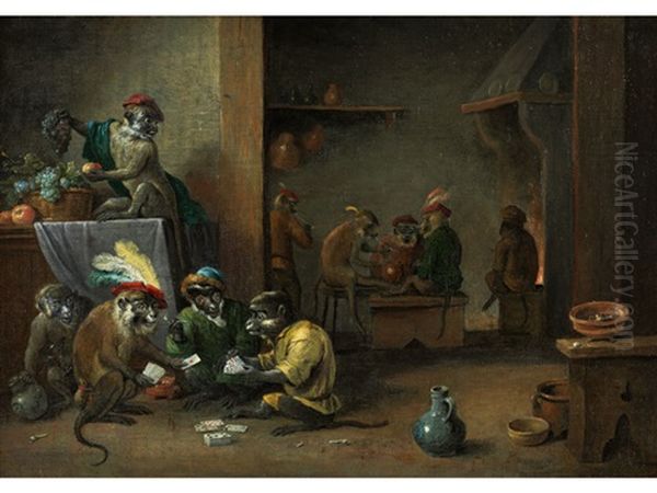 Spielende Affen Im Hollandischen Interieur Oil Painting by David Teniers the Younger