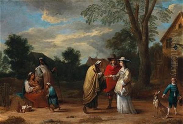 An Elegant Couple Meeting A Fortune Teller Oil Painting by David Teniers the Younger