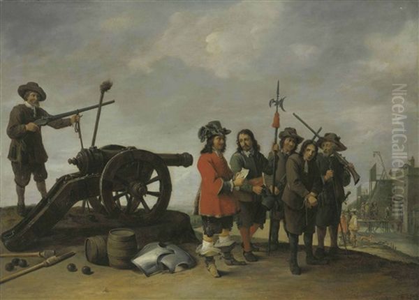 A Prisoner Brought Before An Officer, A Fortress Beyond Oil Painting by David Teniers the Younger